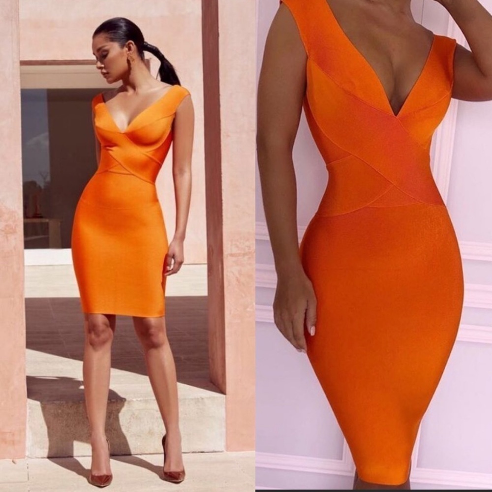 HOUSE OF CB 'Ginevra' Orange Cross Front Bandage Dress /Size XS NWOT
